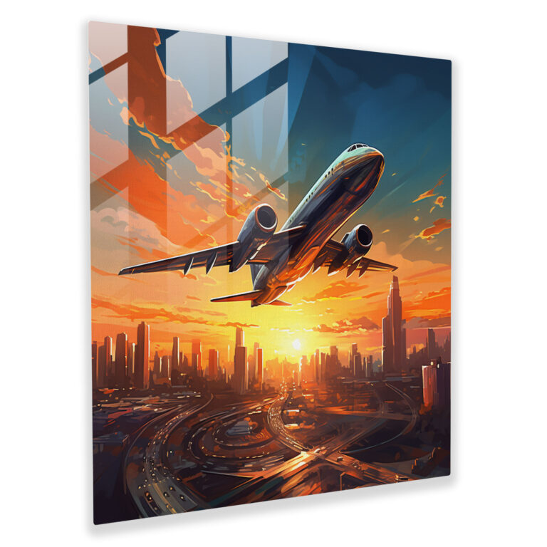 Airplane Glass Wall Art - Airplane, Digital Illustration, Dynamic, Modern Art