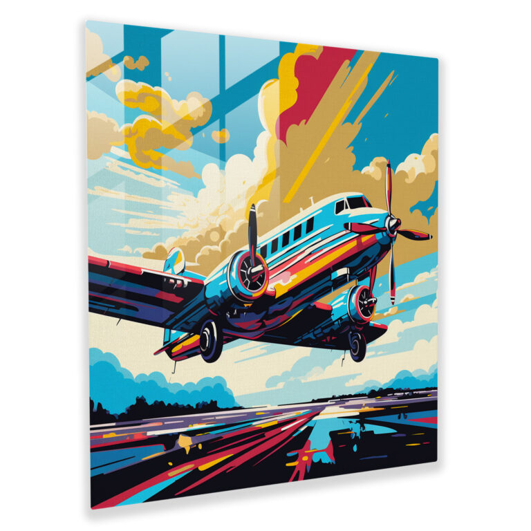 Airplane Glass Print - Pop Art Illustration - Airplane, Airplane, Glass Art, Bold Colors
