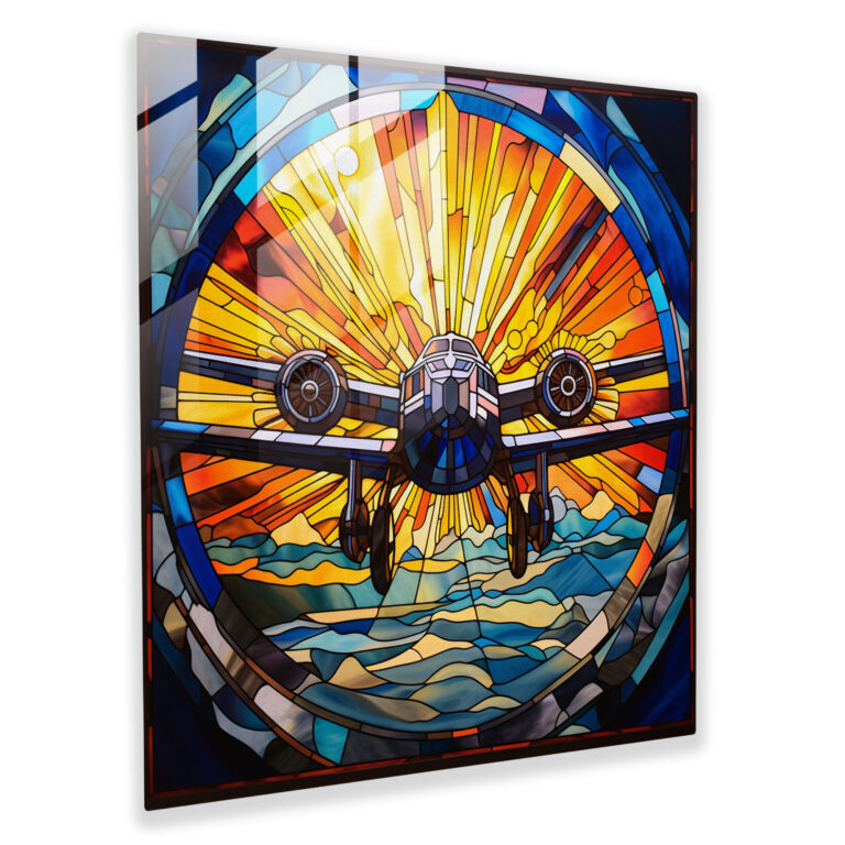 Airplane Glass Print - Stained Glass Art - Airplane, Translucent, Mesmerizing Depiction, Wall Decoration