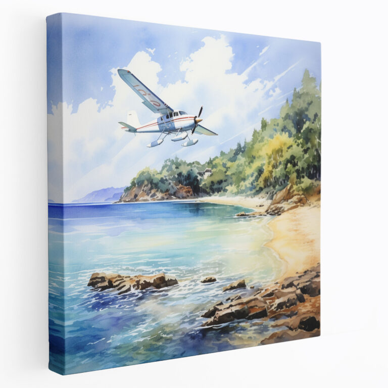 Coastal Airplane Canvas Print - Airplane, Watercolor Painting, Wall Decoration, Airplane