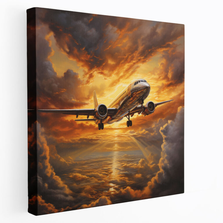Sunset Airplane Canvas Print - Airplane, Wall Art, Awe, Wall Decoration