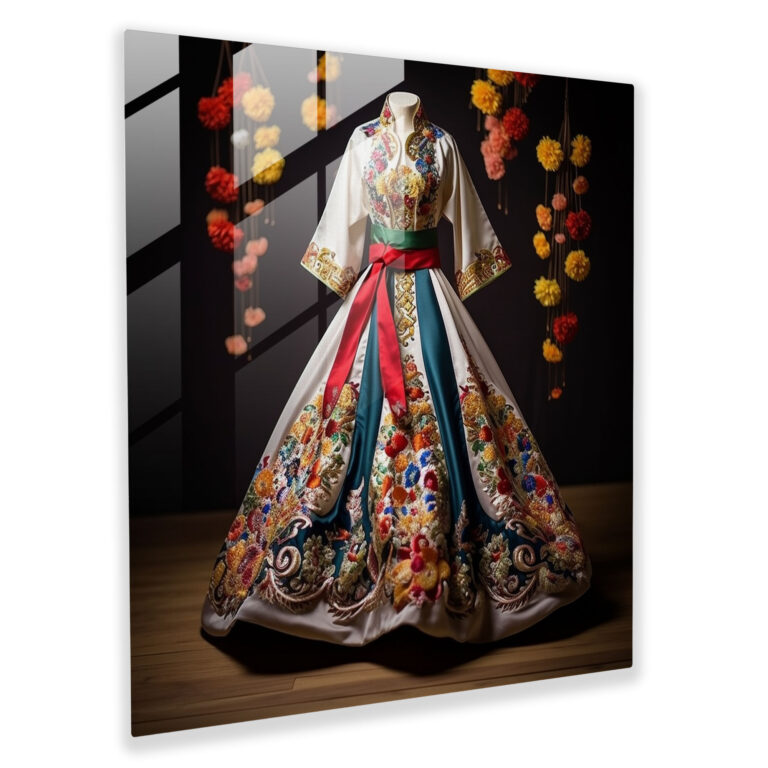 Asian Fashion Glass Print - Asian, Glass Art, Modern Art, Intricate Embroidery