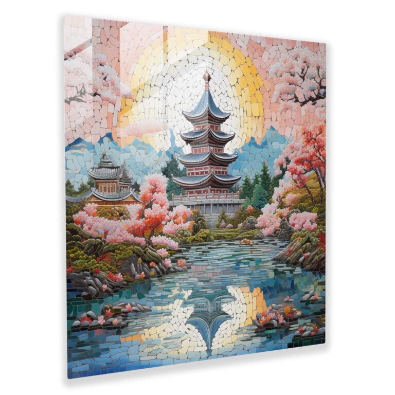 Asian Elegance Glass Print - Asian, Modern Art, Magnificent Pagoda, Glass Art