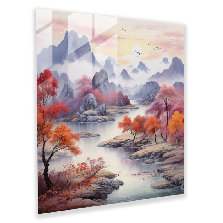 Asian Brush Painting Glass Print - Asian, Asian, Vibrant Colors, Wall Decoration