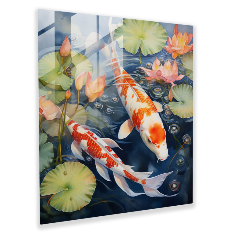 Asian Watercolor Glass Print - Asian, Watercolor Painting, Lotus Flowers, Lily Pads