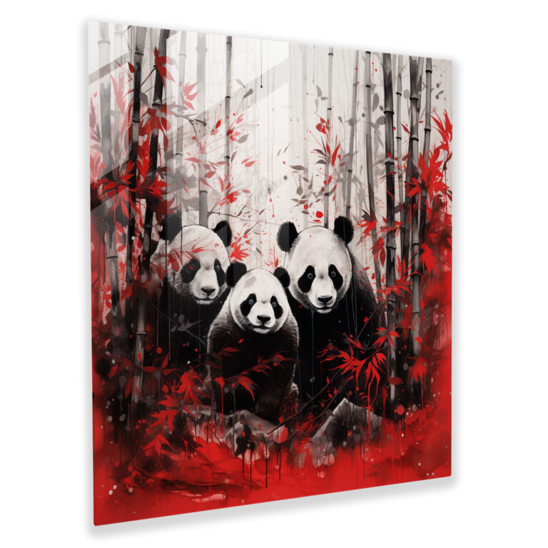 Asian Panda Ink Glass Print - Asian, Bamboo Forest, Wall Decoration, Ink Painting