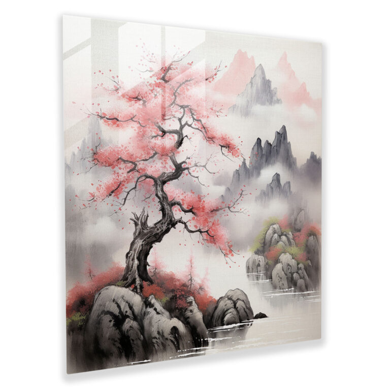 Asian Blossom Glass Print - Asian, Asian, Cherry Blossom, Glass Art