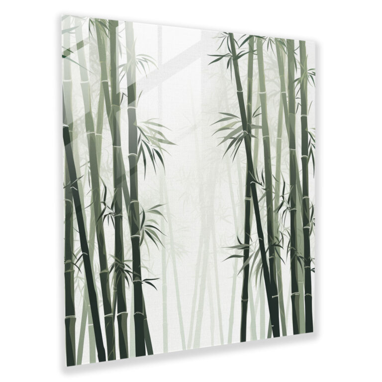 Asian Bamboo Forest Glass Print - Minimalist Serenity - Asian, Modern Art, Simplicity, Glass Print