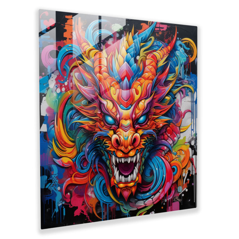 Asian Dragon Glass Print - Contemporary Graffiti Art - Asian, Wall Decoration, Strength, Home Decoration