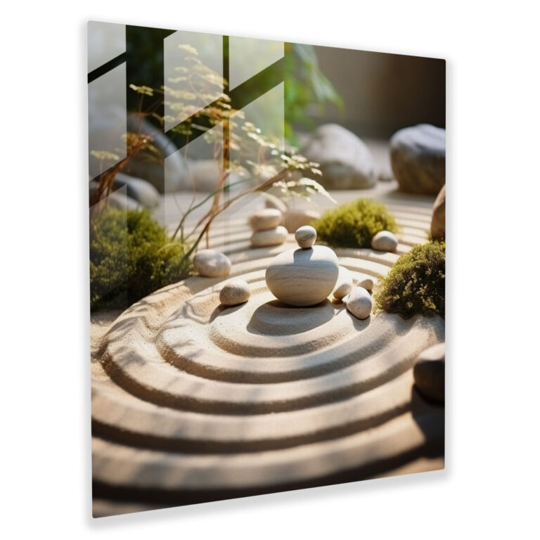 Asian Zen Glass Print - Asian, Raked Patterns, Tranquil Landscape, Glass Wall Art