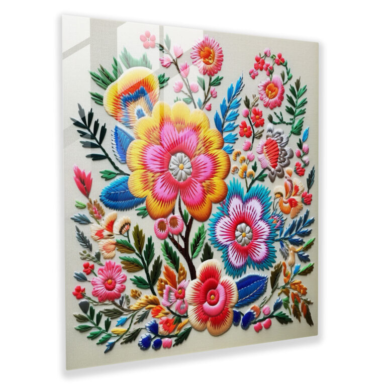 Asian Theme - Korean Traditional Embroidery Glass Print - Asian, Vibrant Floral Pattern, Glass Print, Korean Traditional Embroidery
