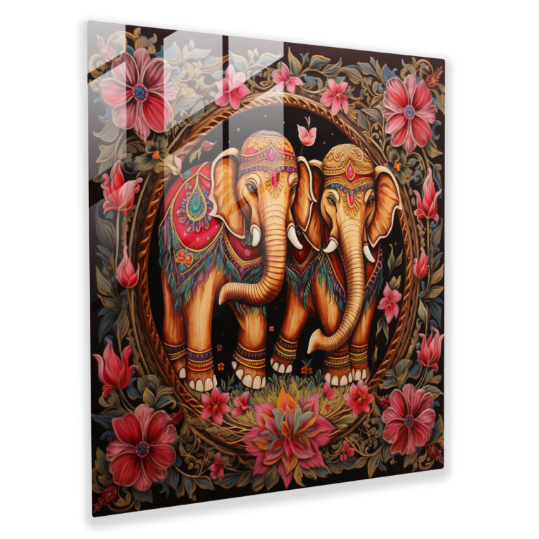 Asian Theme - Thai Silk Painting Glass Print - Asian, Graceful Elephants, Glass Wall Art, Modern Art