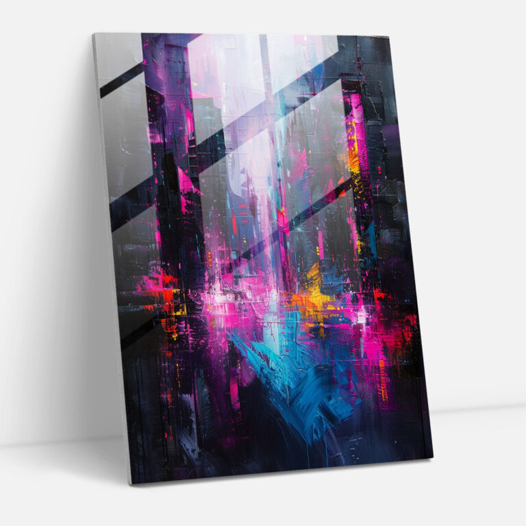 Neon City Glass Wall Art - Ashvin Harrison, Neon Lights, Wall Decoration, Contemporary
