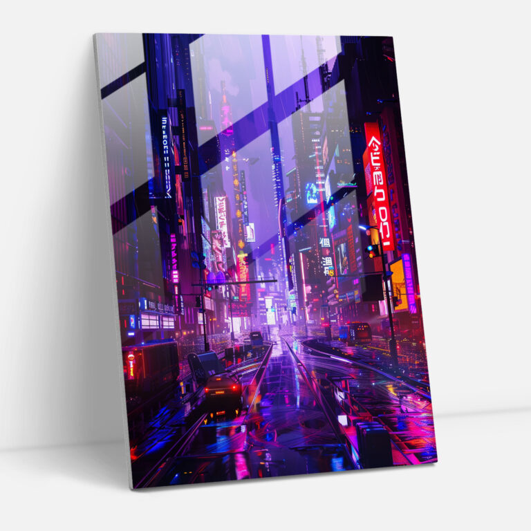 Neon City Glass Wall Art - Ashvin Harrison, Futuristic Cityscape, Modern Art, Cyberpunk Vibes