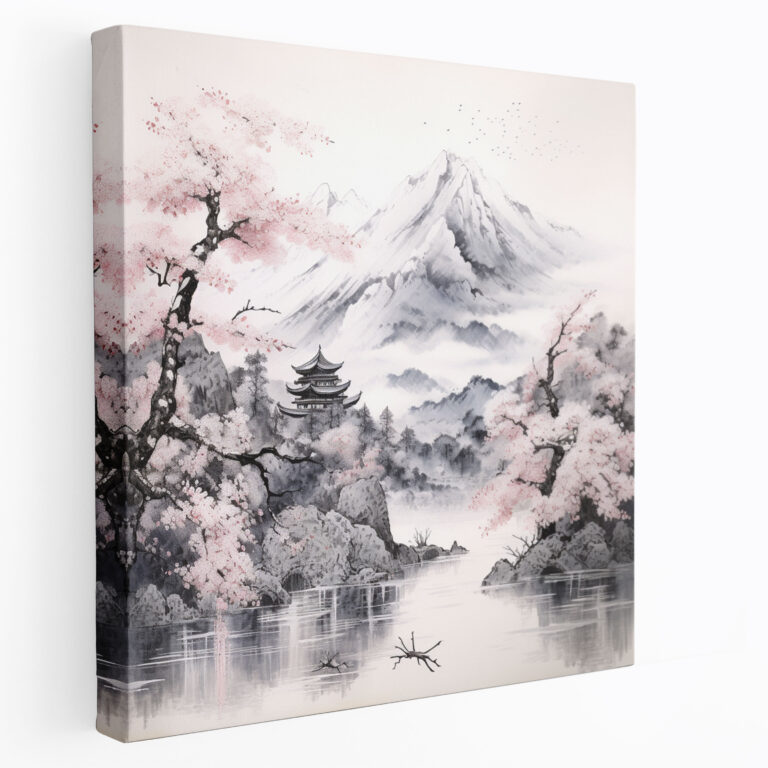 Asian Canvas Print - Traditional Ink Painting Cherry Blossom Canvas Wall Art - Asian, Home Decoration, Canvas Print, Wall Decoration