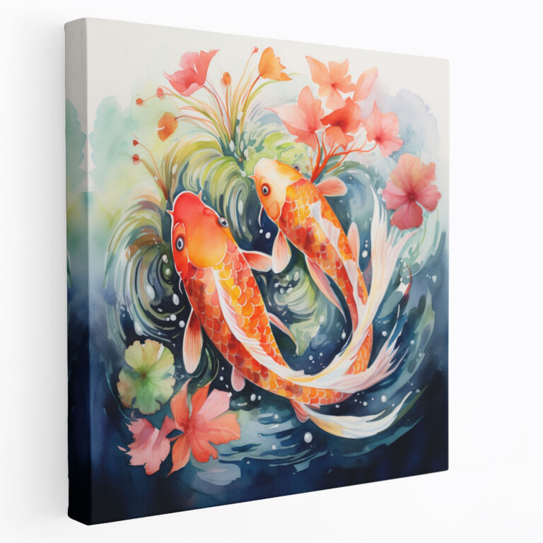 Asian Canvas Print - Traditional Chinese Watercolor Painting Wall Art - Asian, Canvas, Koi Fish, Canvas Wall Art
