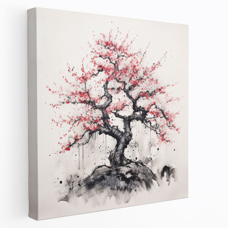 Asian Canvas Print: Cherry Blossom Tree Wall Art - Asian, Home Decoration, Wall Art, Traditional Ink Painting