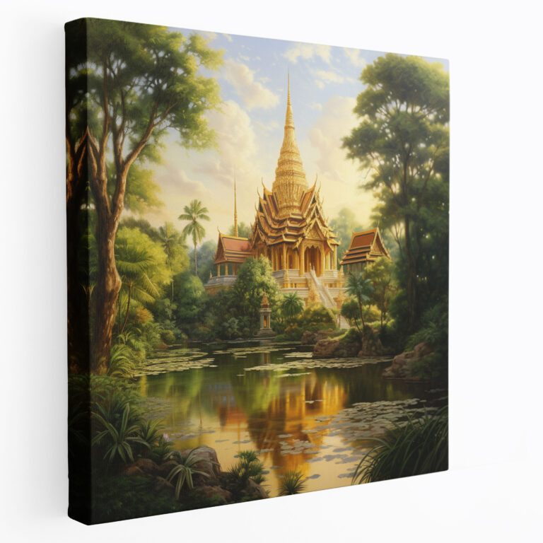 Asian Wall Decoration: Thai Temple Canvas Print - Asian, Golden Hues, Asian, Canvas Wall Art