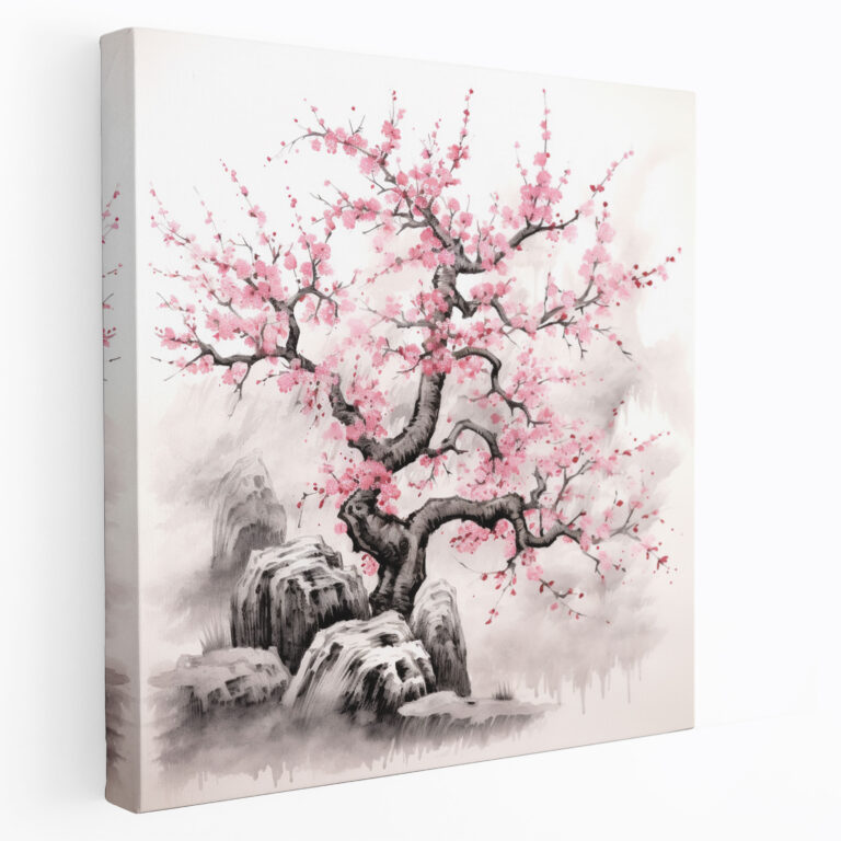 Asian Canvas Print: Traditional Japanese Ink Painting Cherry Blossom Tree Wall Art - Asian, Canvas Print, Traditional Japanese Ink Painting, Wall Art