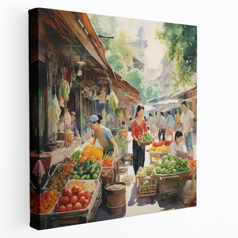 Asian Canvas Print: Vibrant Watercolor Asian Market Wall Art - Asian, Wall Decoration, Canvas Print, Home Decoration