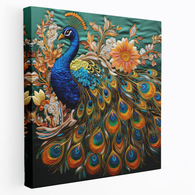 Asian Canvas Print: Delicate Silk Embroidery Peacock Wall Art - Asian, Wall Decoration, Canvas, Peacock Design