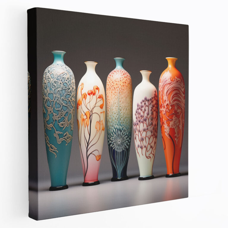 Asian Wall Decoration - Floral Porcelain Vases - Asian, Canvas Wall Art, Wall Art, Asian