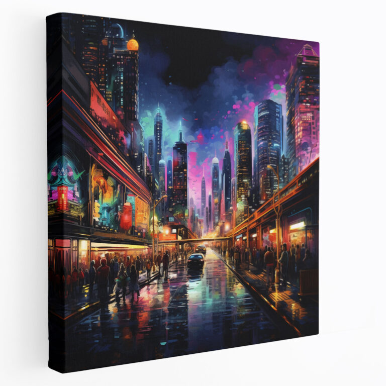 Asian Wall Art: Dynamic Night Cityscape - Asian, Contemporary Digital Art, Wall Decoration, Canvas