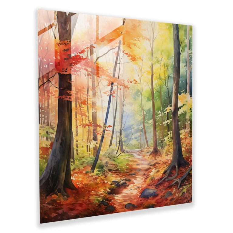 Autumn Forest Glass Print - Autumn, Vibrant Colors, Modern Art, Glass Print