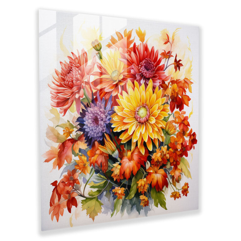 Radiant Autumn Bouquet Glass Print - Autumn, Glass Wall Art, Wall Decoration, Blooming Flowers