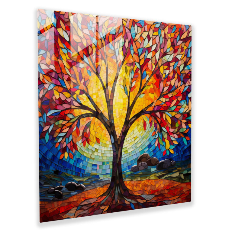 Autumn Mosaic Glass Print - Autumn, Vibrant Autumn Tree, Colorful Leaves, Wall Decoration