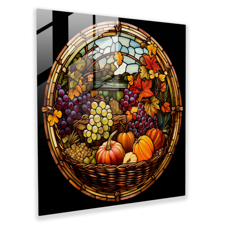 Harvest Cornucopia Glass Print - Autumn, Glass Wall Art, Modern Art, Stained Glass Design