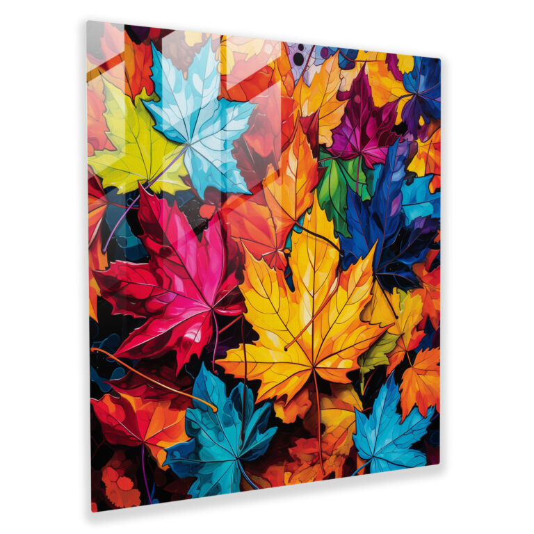 Pop Autumn Leaves Glass Print - Autumn, Pop Art Inspired, Vibrant Collage, Home Decoration