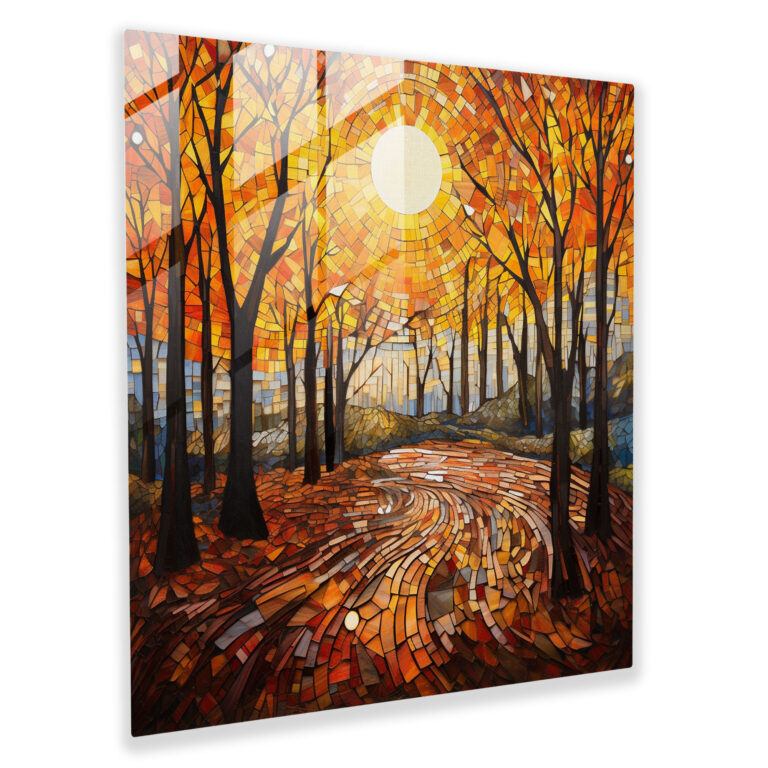 Autumn Mosaic Glass Print - Autumn, Stained Glass Artwork, Orange, Glass Art