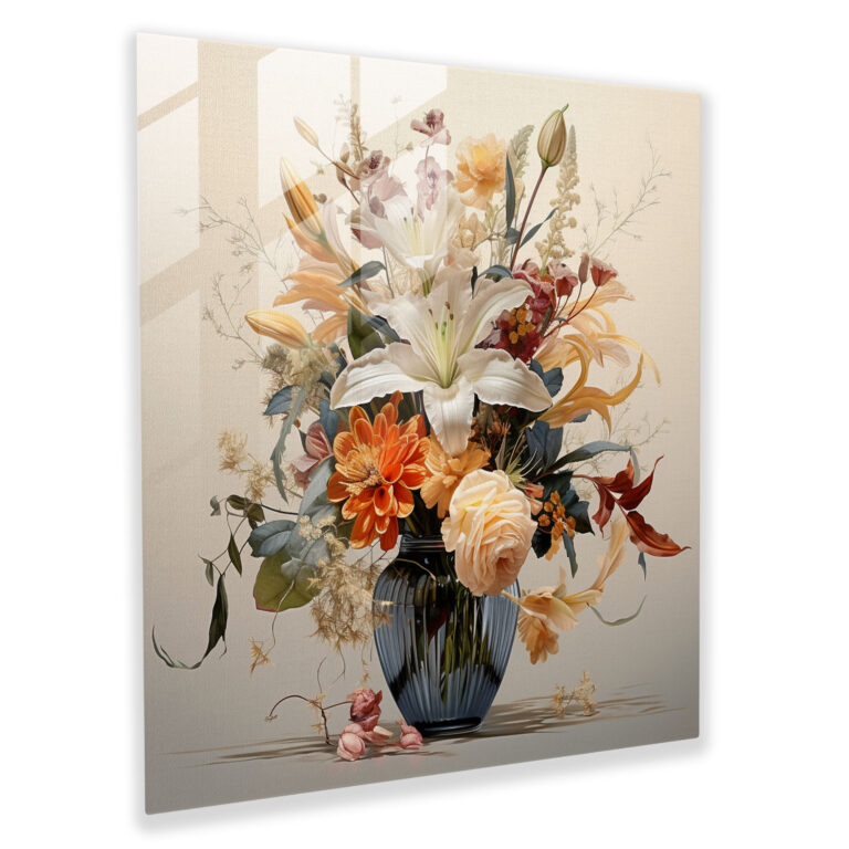 Autumn Bouquet Glass Print - Autumn, Fine Art Illustration, Modern Art, Elegance