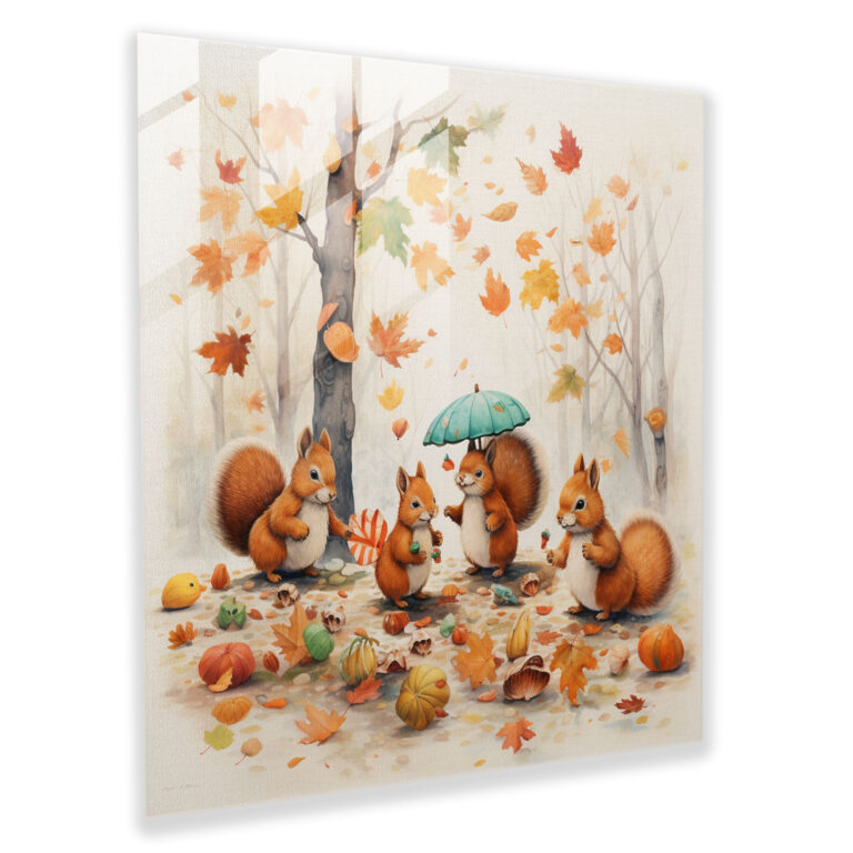 Playful Squirrels Glass Print - Autumn, Playful Squirrels, Acorns, Autumn