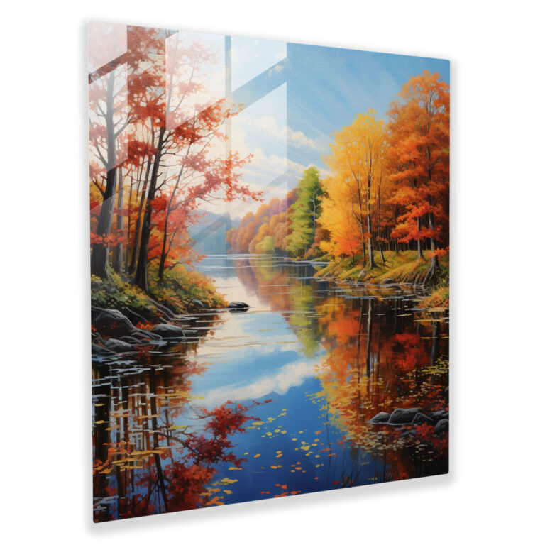 Autumn Reflections Glass Print - Autumn, Serene Lake, Glass Wall Art, Peaceful