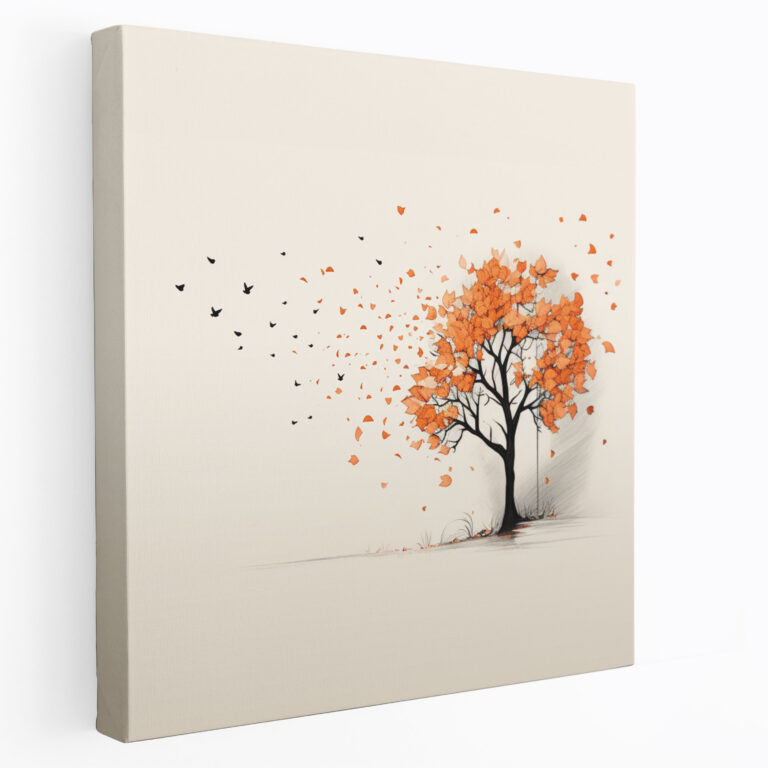 Autumn Wall Art - Minimalist Tree Silhouette Canvas Print - Autumn, Canvas Wall Art, Wall Decoration, Falling Leaves
