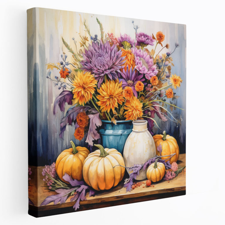 Autumn Wall Art - Pastel Harvest Still Life Canvas Print - Autumn, Autumn Flowers, Wall Decoration, Harvest Still Life