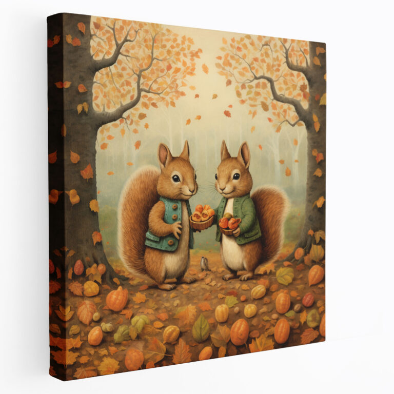 Autumn Canvas Print - Playful Squirrels With Acorns - Autumn, Autumn Wall Decoration, Canvas Wall Art, Canvas