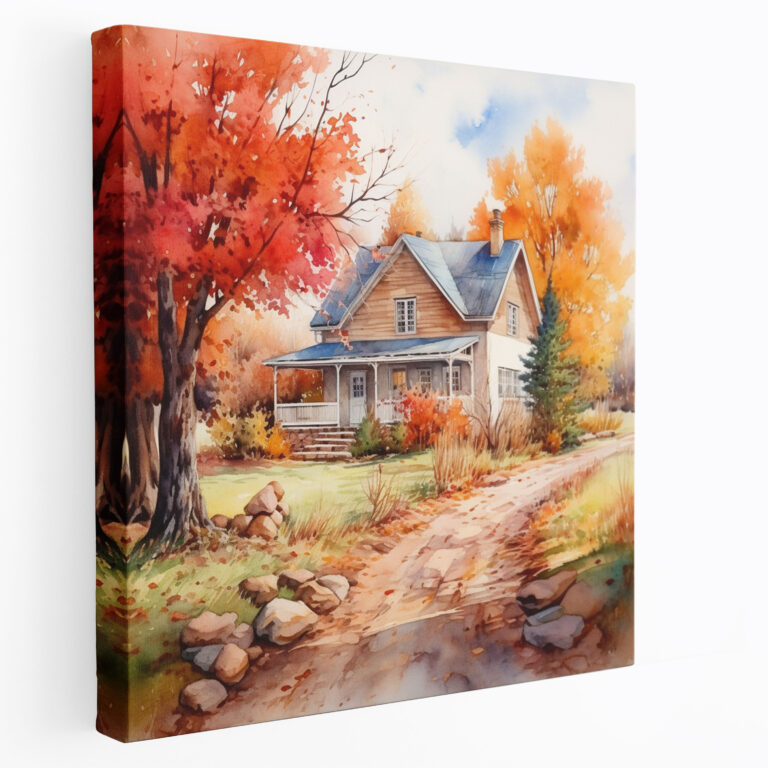 Autumn Canvas Print - Cozy Country Cottage Wall Art - Autumn, Wall Art, Wall Decoration, Watercolor Painting