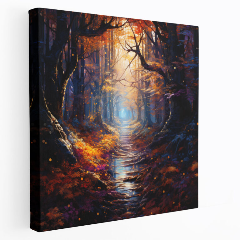 Autumn Canvas Print - Vibrant Forest Pathway Wall Art - Autumn, Vibrant Digital Artwork, Home Decoration, Autumn