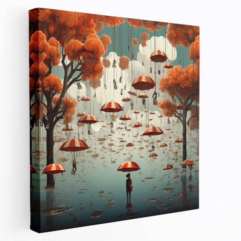 Autumn Canvas Print - Whimsical Umbrella Sky Wall Art - Autumn, Autumn, Wall Decoration, Canvas Wall Art