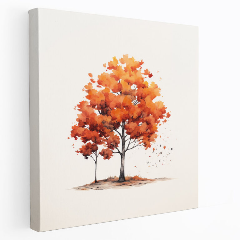Minimalist Autumn Tree Canvas Print - Autumn, Home Decoration, Wall Decoration, Minimalist Illustration