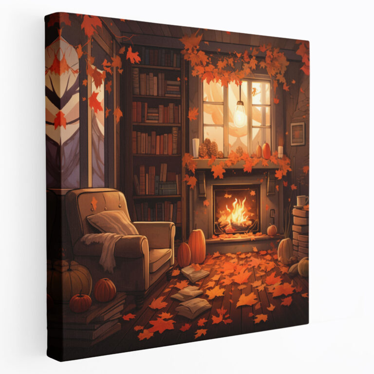 Autumn Cozy Living Room Wall Art - Autumn, Falling Leaves, Canvas Print, Canvas