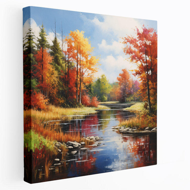 Autumn Serene Lake Oil Painting - Autumn, Vibrant Autumn Trees, Wall Decoration, Home Decoration