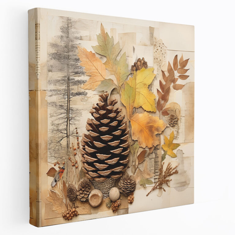 Autumn Leaves Mixed Media Wall Art - Autumn, Pine Cones, Canvas Wall Art, Autumn Leaves