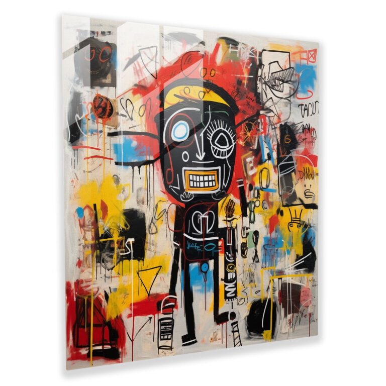 Basquiat-Inspired Glass Print - Basquiat, Modern Art, Figures, Abstract Expressionist Painting