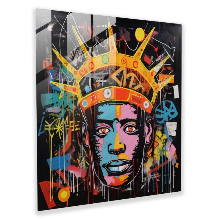 Basquiat Crown Glass Print - Basquiat, Graffiti-Inspired Artwork, Glass Wall Art, Wall Decoration