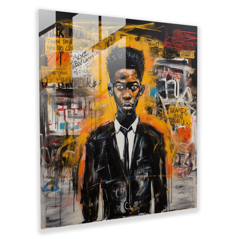 Urban Justice Glass Print - Basquiat, Passion, Wall Decoration, Expressive Oil Painting