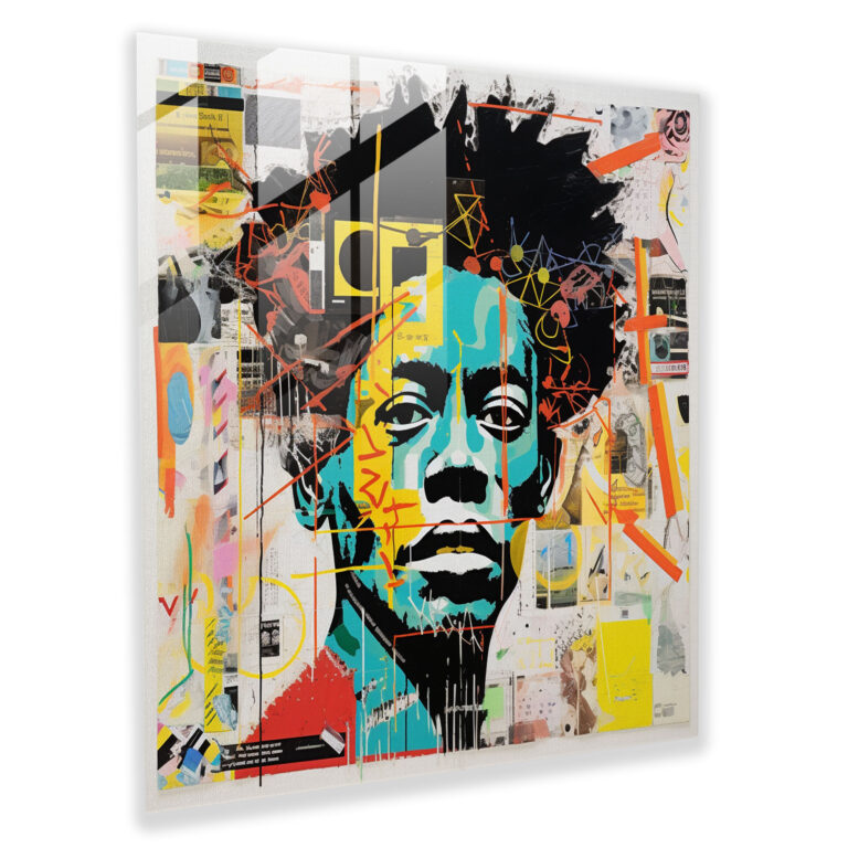 Basquiat Inspired Glass Collage - Basquiat, Symbols, Collage Artwork, Home Decoration